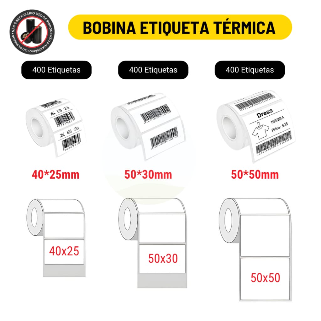 Rolo Etiqueta Térmica Adesiva 50x50mm 50x30mm 40x25mm (1 Coluna)