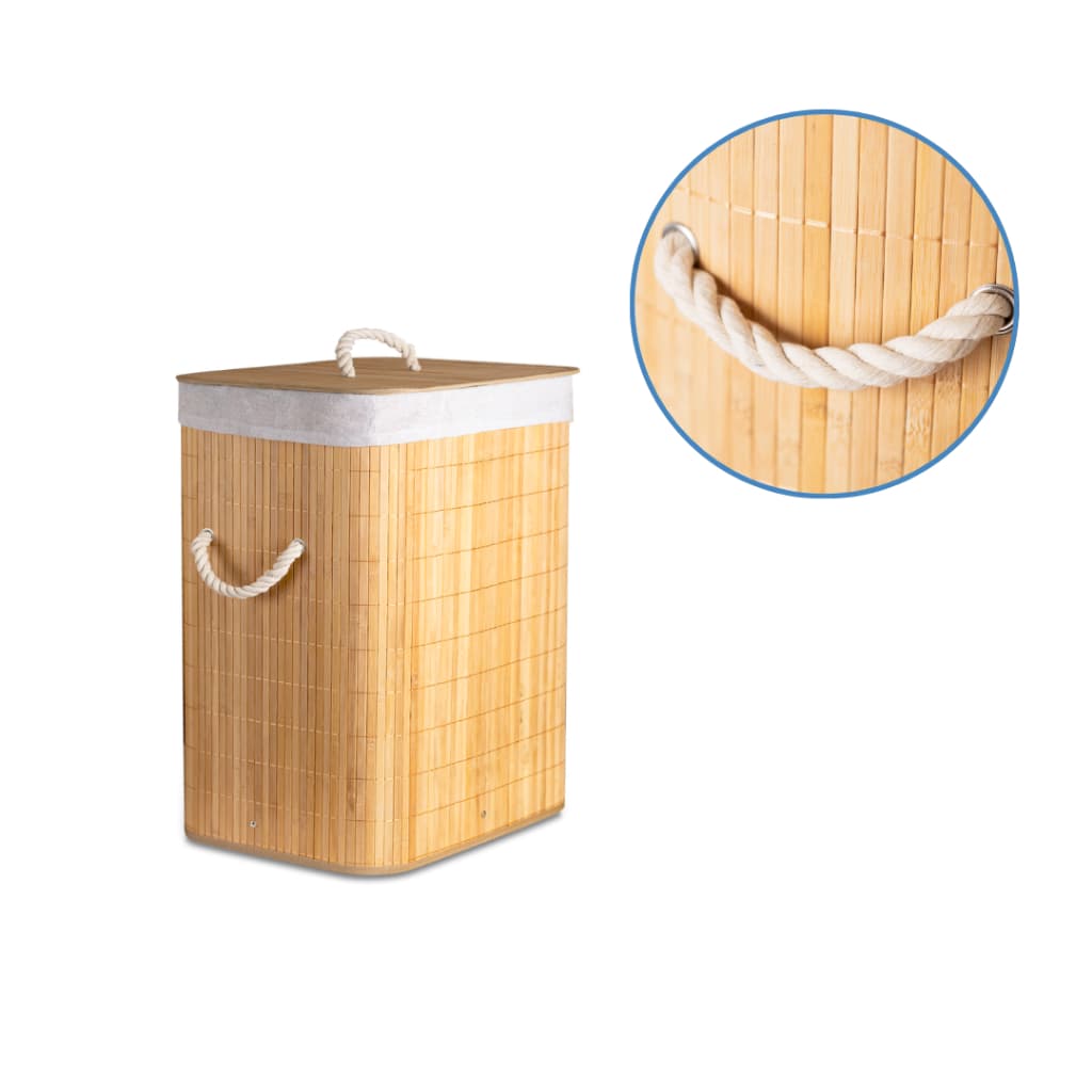 Cesto Roupa Suja Bambu Quadrado Dobrável 50L Com Tampa Organizador Lavanderia Banheiro Quarto