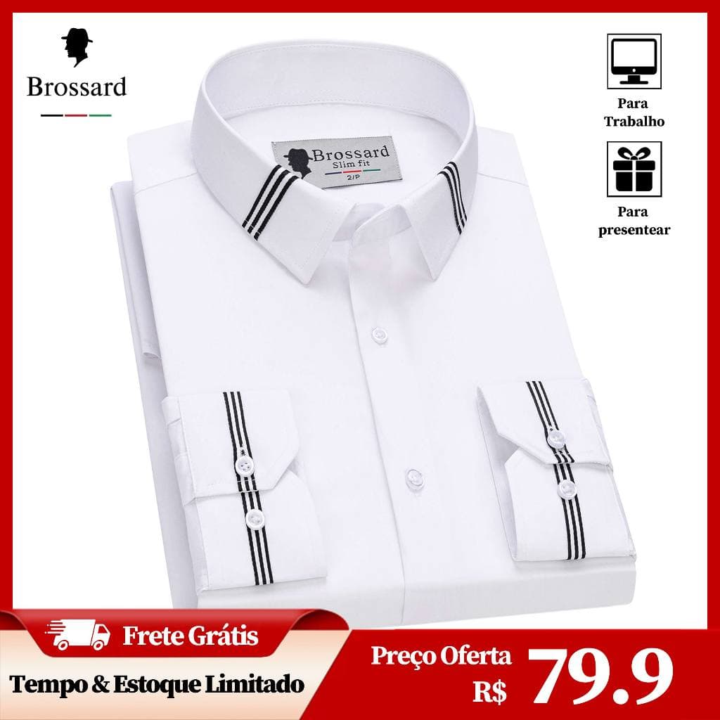 Camisa Social Masculina Algodão Manga Longa Slim Blusa Não Amassa, Para Trabalho Presentes e Viagens