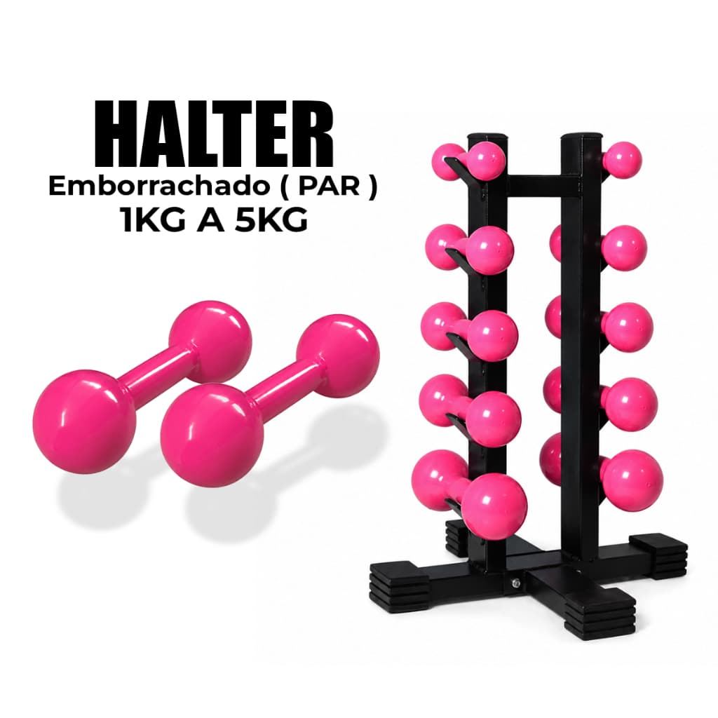 Par Halter Emborrachado 1kg a 5kg Fitness Musculação Supino Exercício Peso Rosa Treino Academia Casa