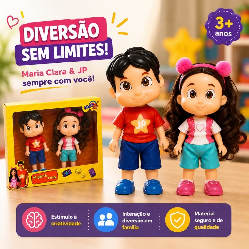 Boneca e Boneco Infantil Maria Clara e JP 15 cm - Articulados com Roupas Removíveis BRINQUEDOS