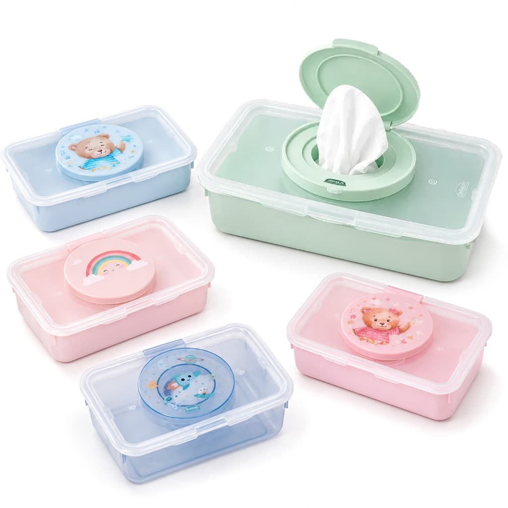 Suporte Porta Lenços Umedecidos De Plástico Urso Azul Ursa Rosa Bichinhos Arco Íris Resistente Higiene Para Bebês