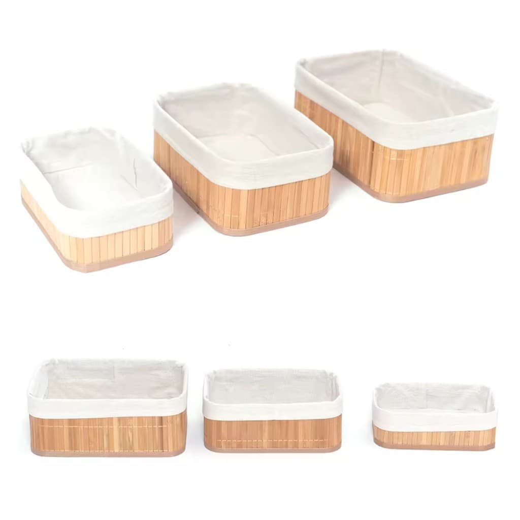 Kit 3 Cestos Organizadores em Bambu Natural com Forro Multiuso Banheiro Cozinha Quarto Decoração Premium