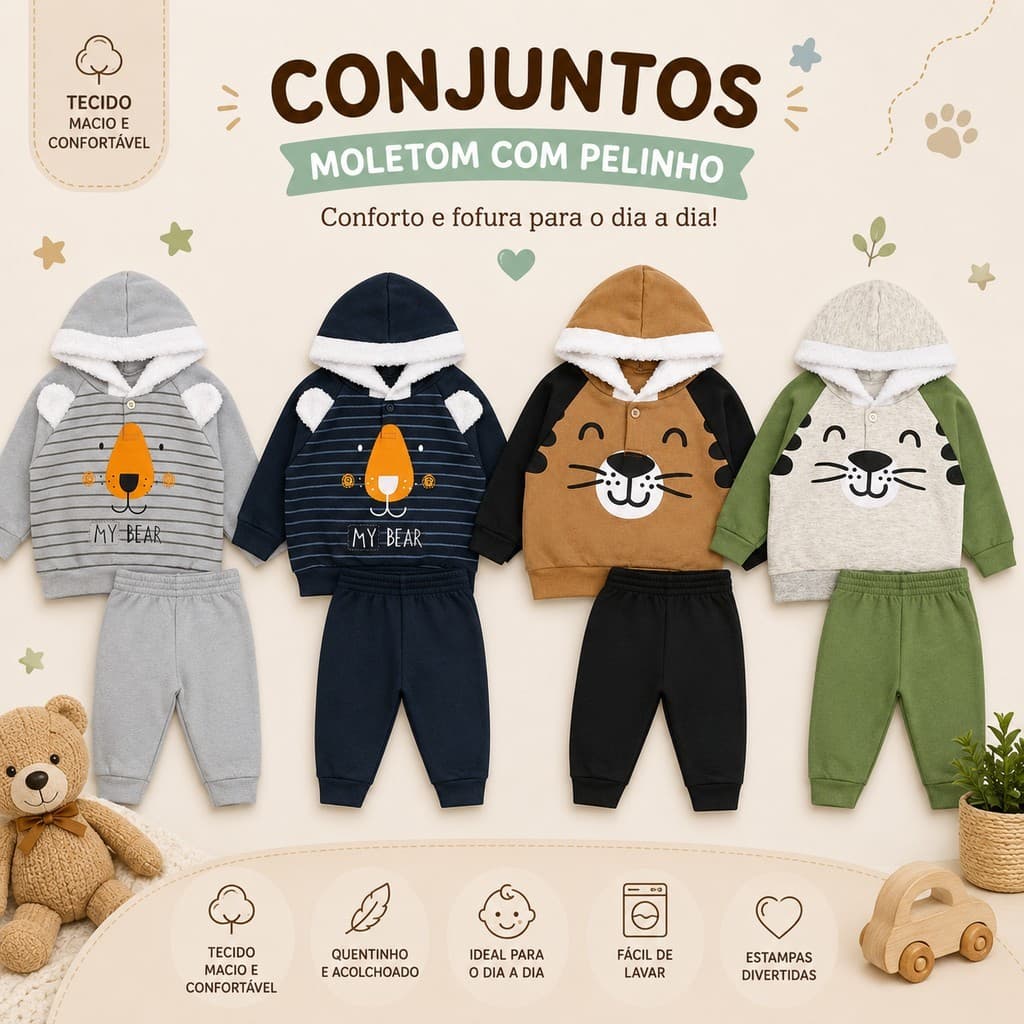 Conjunto Moletom Bebê Menino Inverno