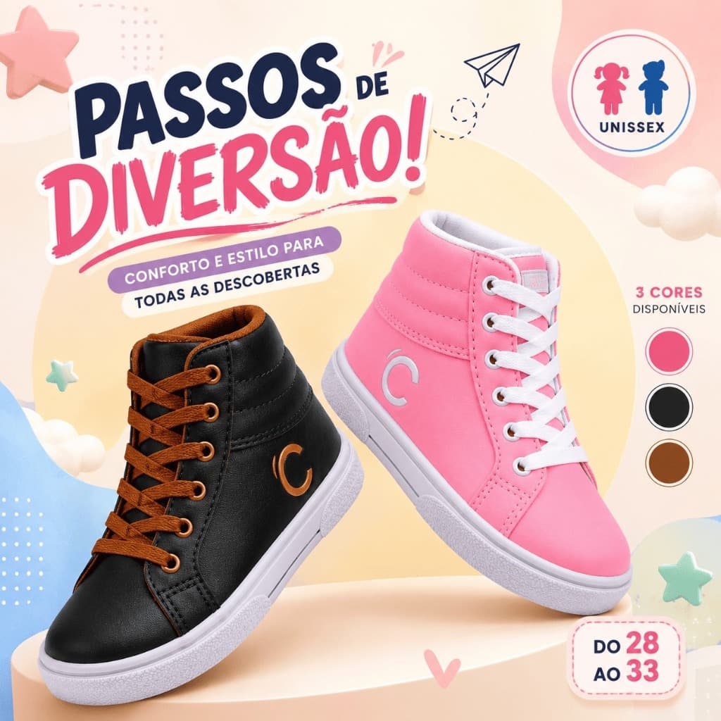 Calçado Infantil Cano Alto Tênis Casual Infantil Botinha Escolar Unissex Antiderrapante Confortável e Fácil de Limpar