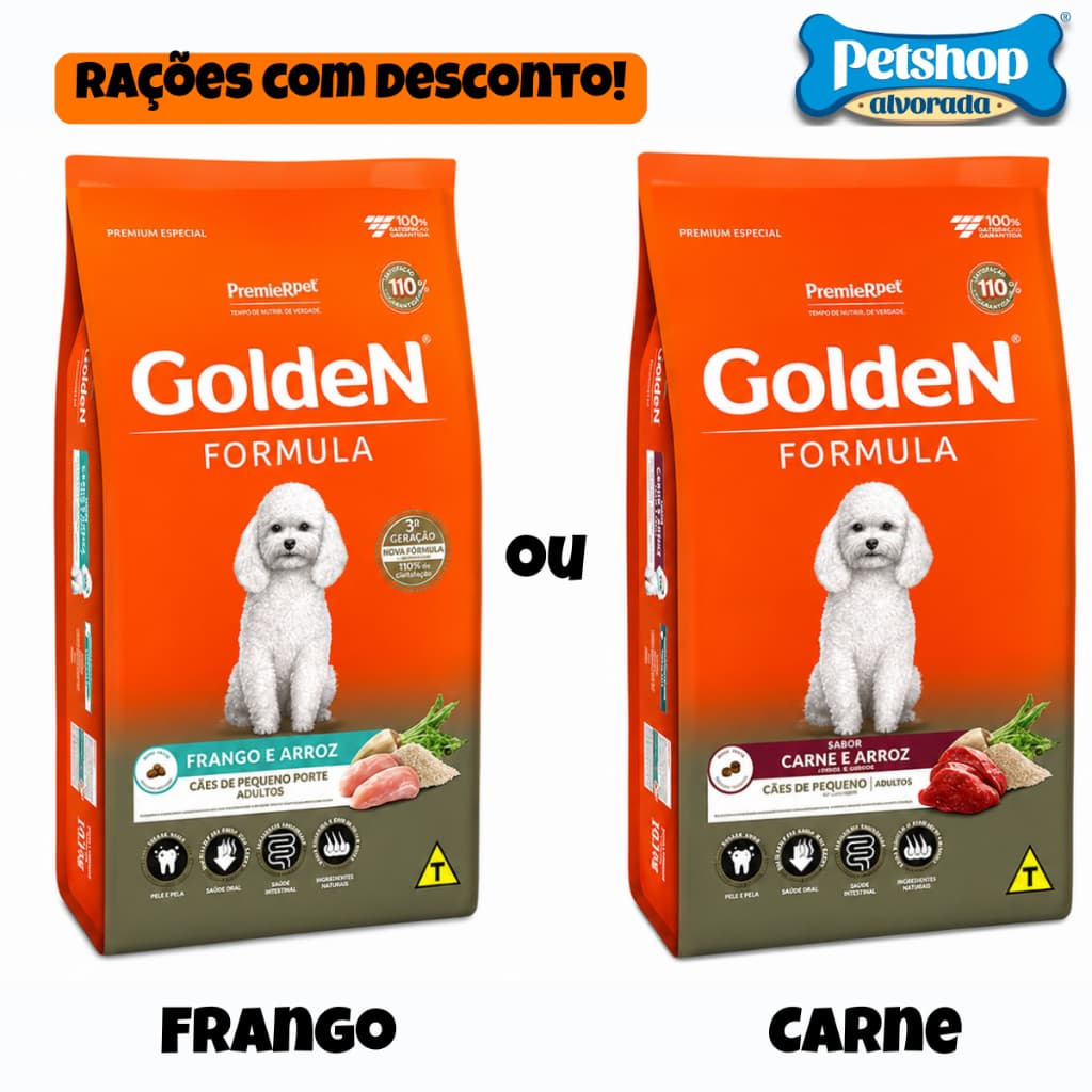 Ração Golden Formula Mini Bits Cachorros Adultos Raças Pequenas Carne e Arroz ou Frango e Arroz