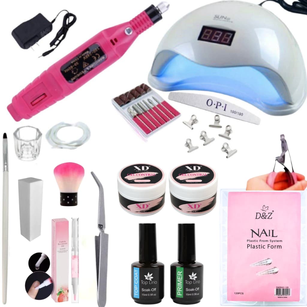 Kit Alongamento Unha Gel Fibra Manicure Completo Lixadeira Caneta Profissional MOLDE F1