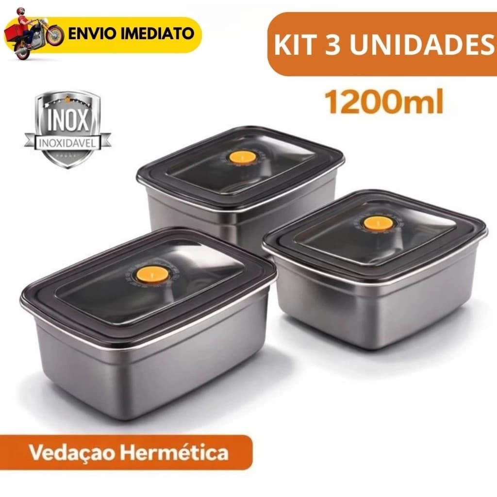 Potes Inox Herméticos 1200ml Tampa Marmita Aço Multiuso Organizador Cozinha Alimentos Vedação Fresco