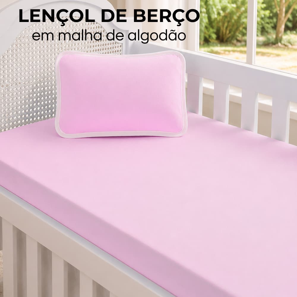 Kit 3 Lençol de Berço com Elástico 130x70 Malha Algodão Fio 30/1 Enxoval de Bebê – Várias Cores
