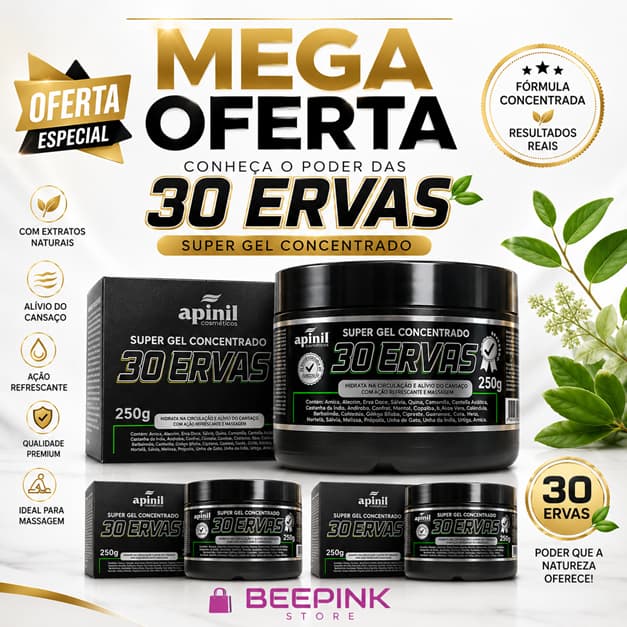 Kit 3 Unid Pomada Super Gel 30 Ervas Massageador Concentrado 250 Gramas - Apinil