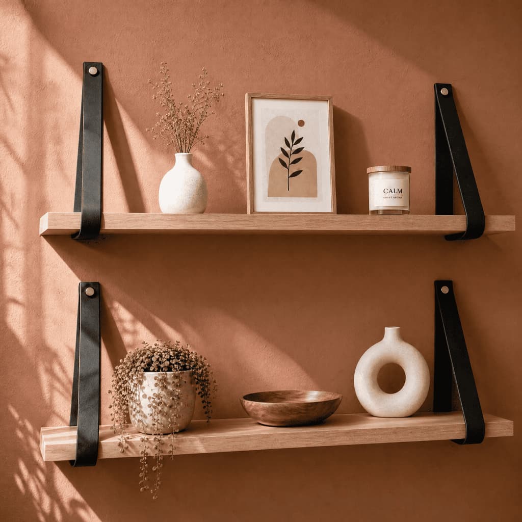 Kit 2 Prateleira Multiuso Decorativa 60x 15 Parede Quarto Cozinha Suporte Couro