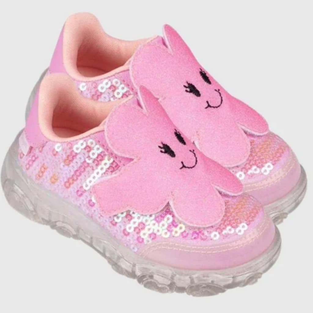 Tênis Menina Led Luzinha Pampili Liz Paetê Coral Fresh Original Calçado Confortável Infantil
