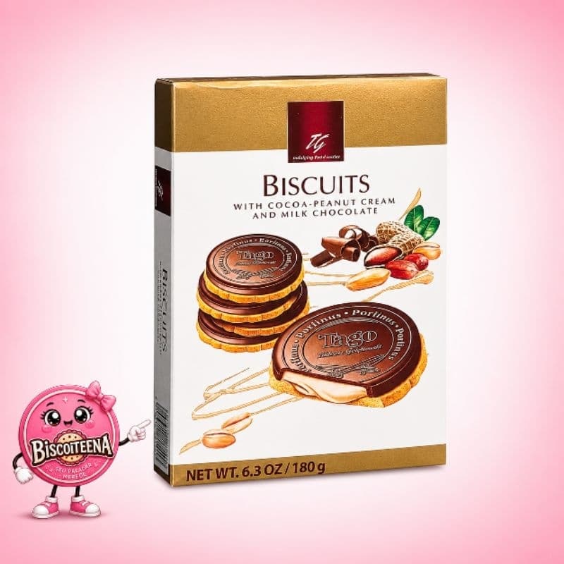 Biscoito de Chocolate Recheado com Cacau e Amendoim Tago 180g - importado da Polônia