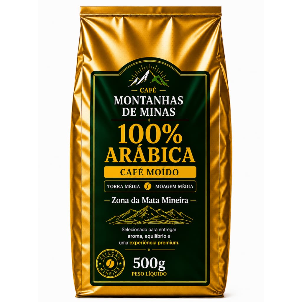 Café 100% Arábica Premium 500g Em Grãos e Moído Torra Média Zona da Mata Mineira Montanhas de Minas