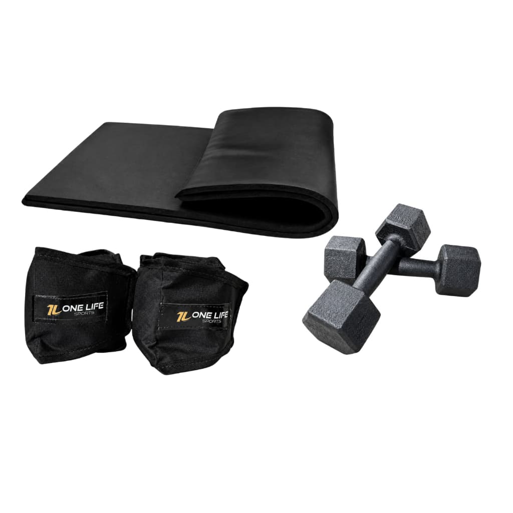 Kit Treino em Casa Colchonete Halter Sextavado 1kg Caneleira 1kg Academia Cross Training Funcional