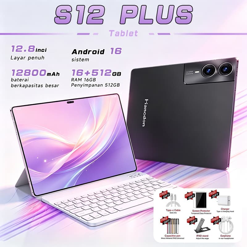 【Teclado e mouse gratuitos】Tablet Galaxy S12 Plus 16 GB + 512 GB 12.8 inches HD Dual SIM Dual Core 12800 mAh Android 16