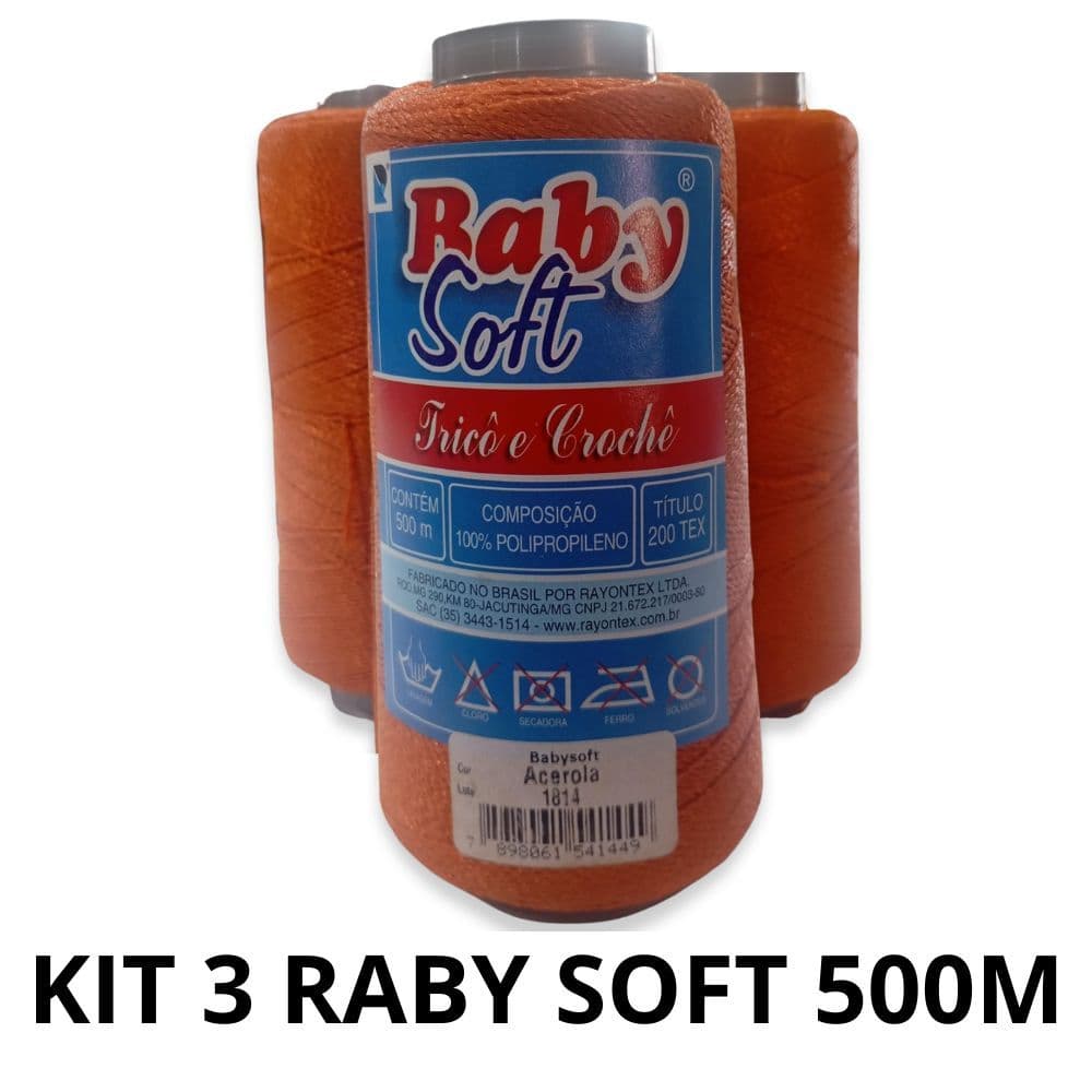 KIT 3 Barbante Baby Soft 500m Cor Acerola Para Tricô e Crochê