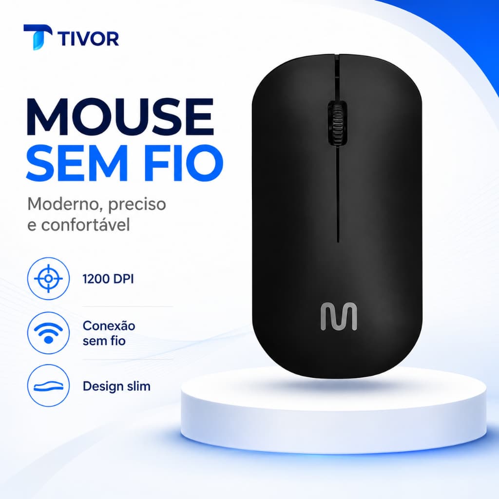 Mouse Sem Fio Preto Multilaser - MO307 Wireless Recarregável USB