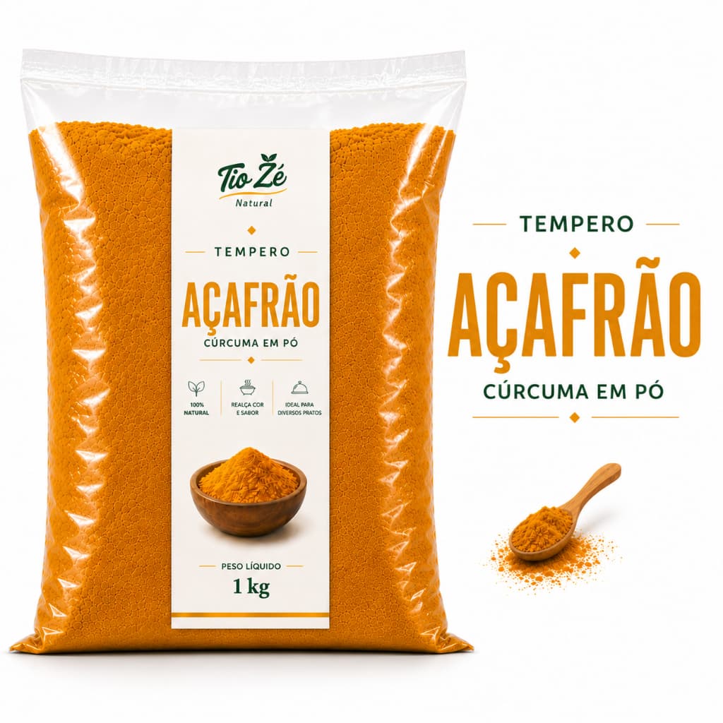 Tempero Açafrão Puro Em Pó Cúrcuma 100% Natural Premium 250g 500g 1kg Sem Misturas Condimentos Especiarias