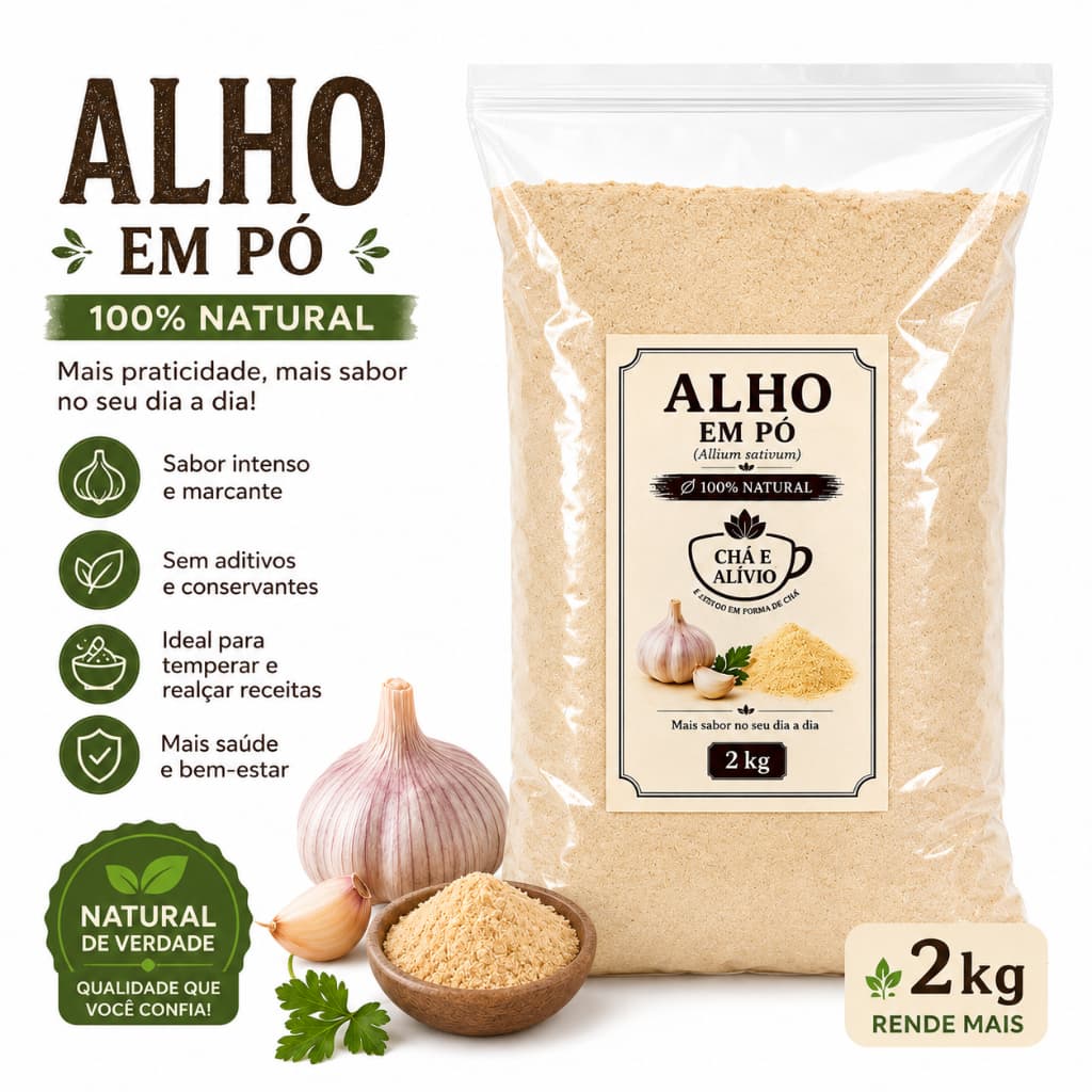 Alho  Pó Chá e Alívio  Temperos Condimento  Naturais Especiarias 2Kg Maior Rendimento 100% Puro