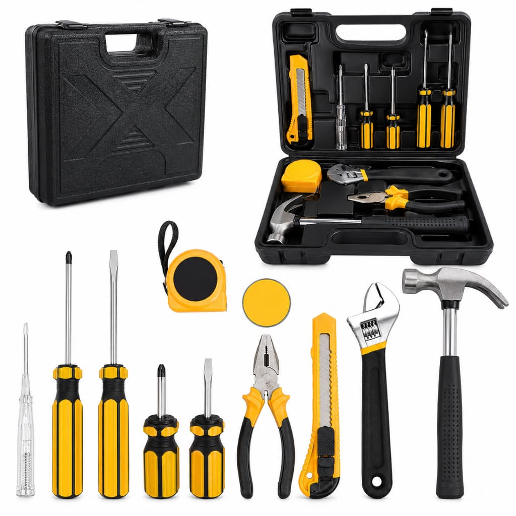 KIT 12/16 de Ferramentas Domésticas com Maleta Completo Alicate Martelo Chave Inglesa