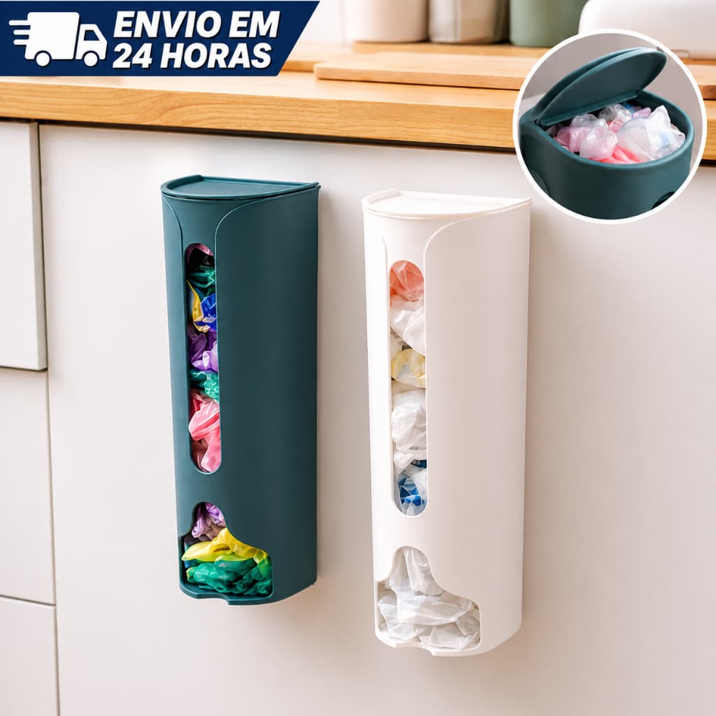 Suporte Sacola de Lixo Puxa Saco Organizador Dispenser de Parede Multiuso Cozinha Banheiro