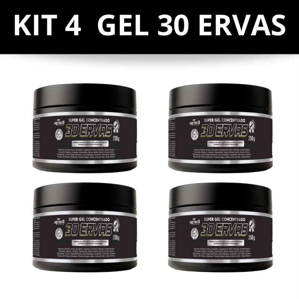 Kit 4 Super Gel Massageador 30 Ervas Apinil 250g - Alívio Dores Musculares e Circulação