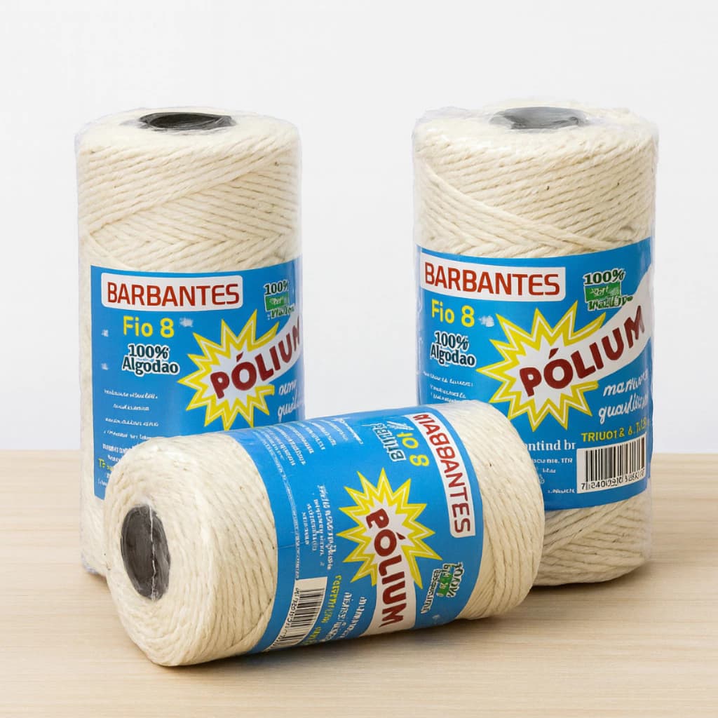 Kit 3 Barbantes Nº 8 100% Algodão – 225m Total, 450g para Crochê, Artesanato e Amarrações