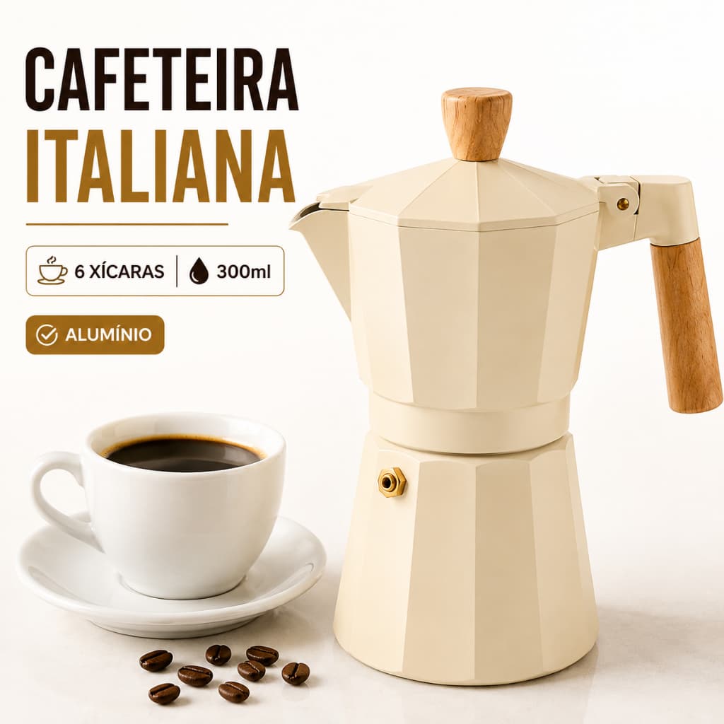 Cafeteira Italiana Tradicional Alumínio 6 Xícaras 300ml Café Expresso Preparo Rápido Sortida
