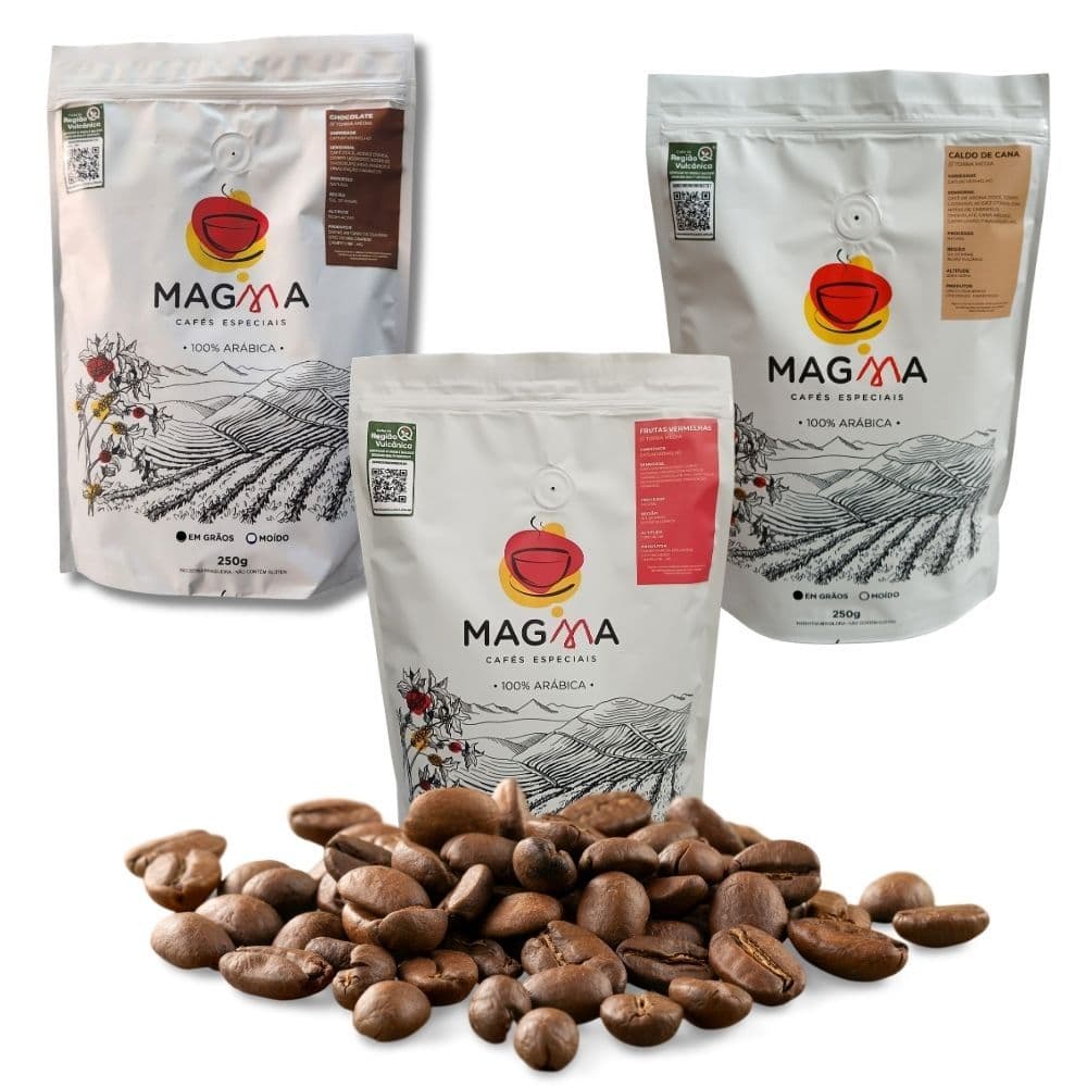 Kit com 3 Cafés Especiais Grãos Torra Média Recente 3 Cafés de 250g cada Arábica Sul de Minas Gerais