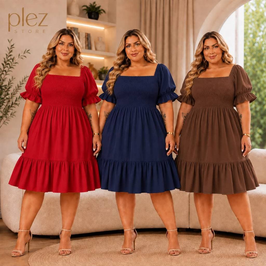 KIT 3 Vestido Midi Vestido Feminino Plus Size Vestido Duna Vestidos Roupas Midsize Vestido Preto Tamanho 40 Ao 54
