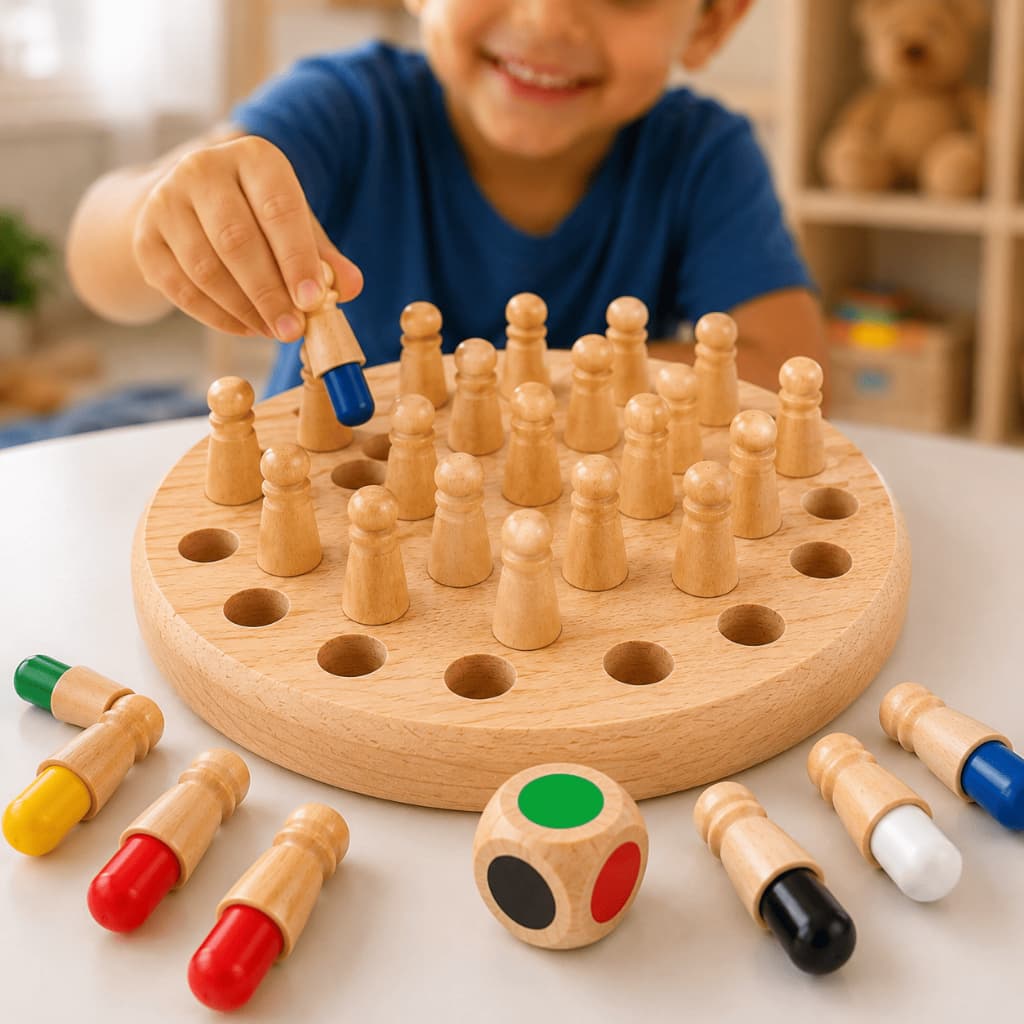 Jogo da Memória Montessori de Madeira Infantil – Brinquedo Educativo Xadrez, Raciocínio, Concentração e Coordenação