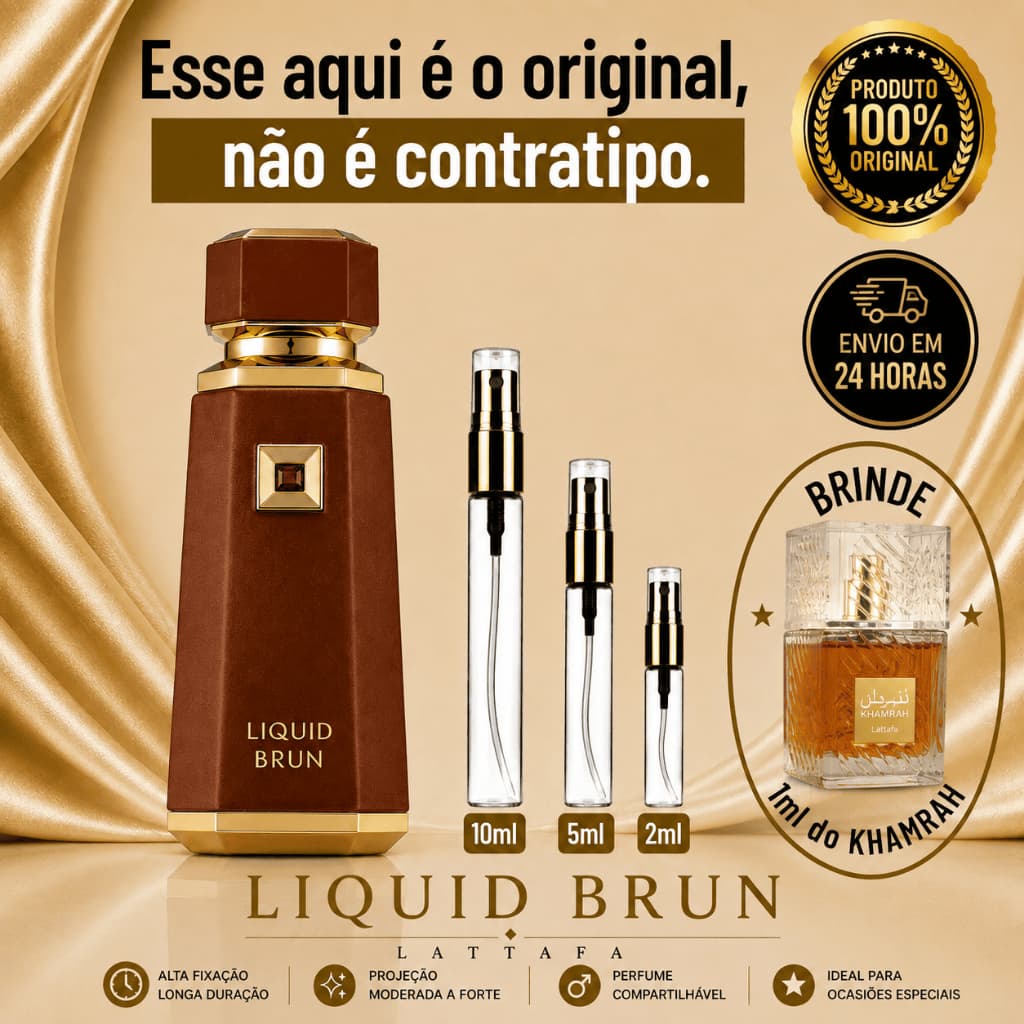 Liquid Brun  Perfume Árabe Masculino - 100% ORIGINAL - Importado - Alta Fixação - Alta Projeção - Doce/Especiado Quente