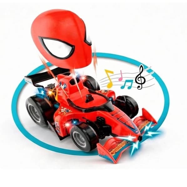 Carrinho Controle Remoto Infantil Luzes Sons Vermelho Brinquedo Divertido Homem Aranha Heroi