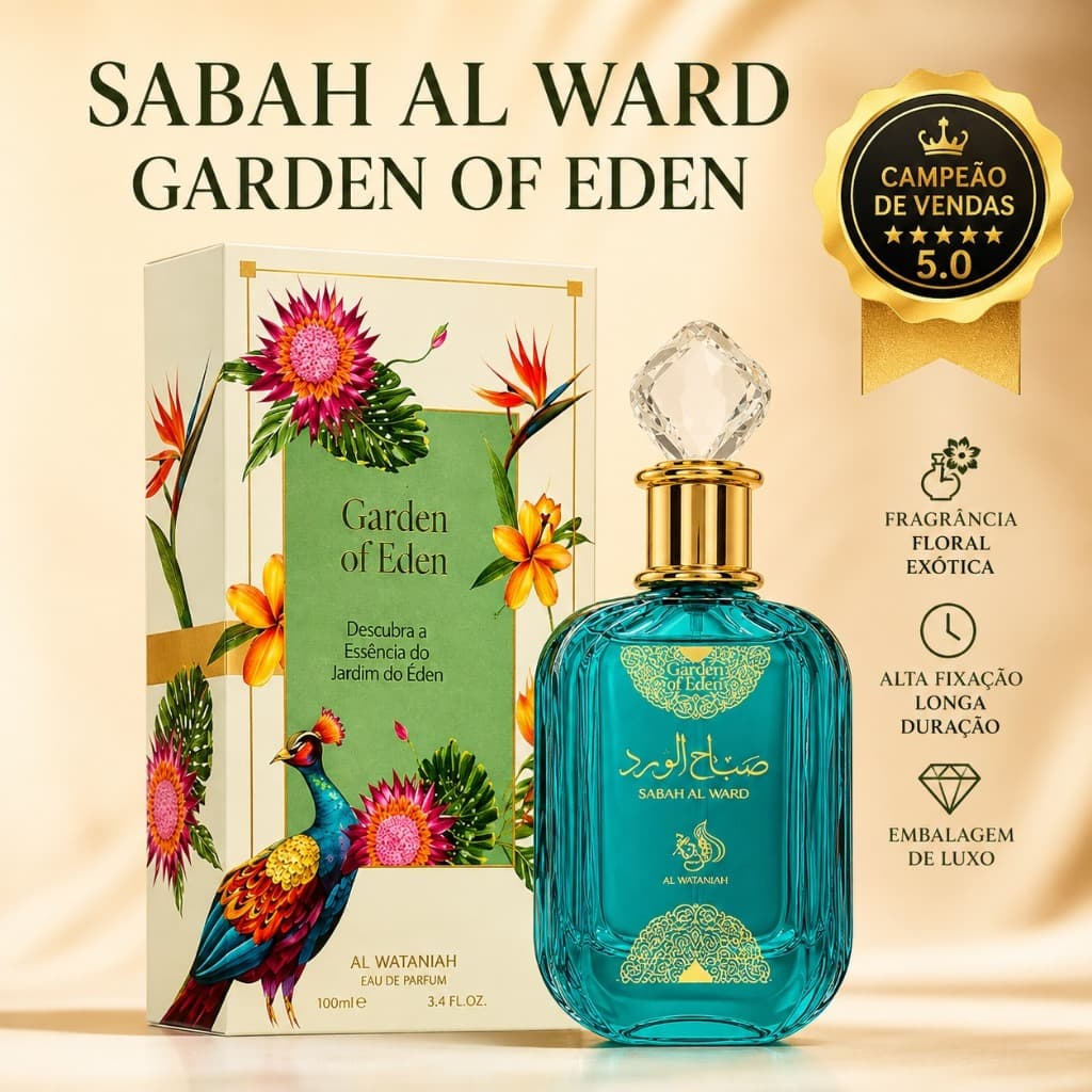 Perfume Árabe Importado Sabah Al Ward Garden of Eden Eau de Parfum 100ml Feminino Floral Frutal Alta Fixação