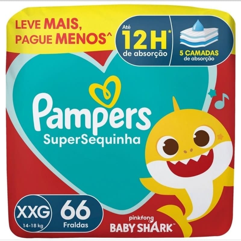 FRALDA DESCARTÁVEL PAMPERS SUPER SEQUINHA XXG 66 UNIDADES...