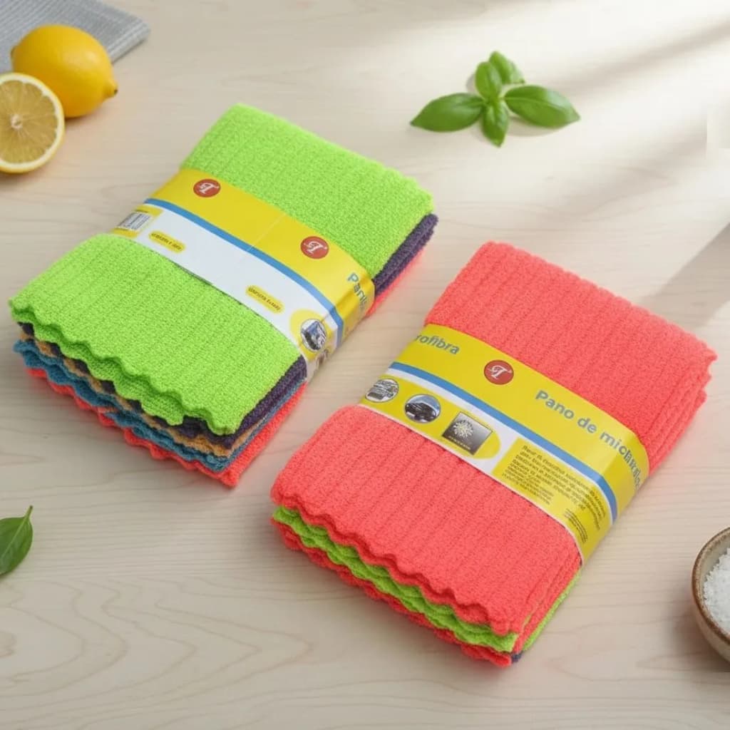 Kit 10 Panos Microfibra 30x30cm Limpeza Multiuso Vidros Carro Cozinha Alta Absorção - Pano