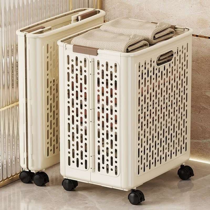Cesto com Rodinhas de Roupa Suja Dobrável Organizador para Lavanderia Banheiro Quarto Grande Capacidade