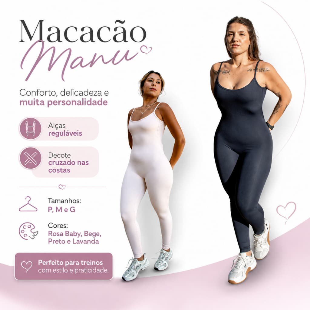 Macacão Fitness Feminino Manu Alça Regulável Decote Cruzado Academia Treino Roupa Fitness Feminina