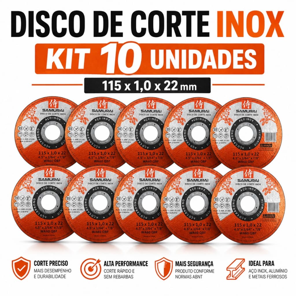 DISCO CORTE FERRO INOX 10 UNIDADES ALTO RENDIMENTO E EXELENTE ACABAMENTO ESMERILHADEIRA e LIXADEIRA