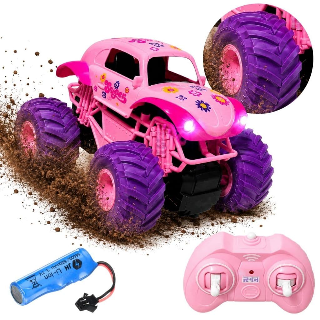 Brinquedo Infantil Menina Carrinho Infantil Controle Remoto Fusca Rosa Off Road Com Farol Led