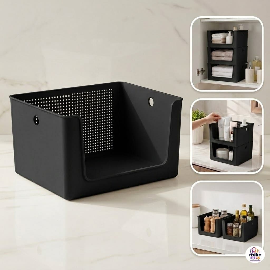 Cesto Organizador 16 L Preto Multiuso Banheiro Quarto Armário Guarda Roupa Cozinha Lavanderia Cesto Plástico Casa e Lar