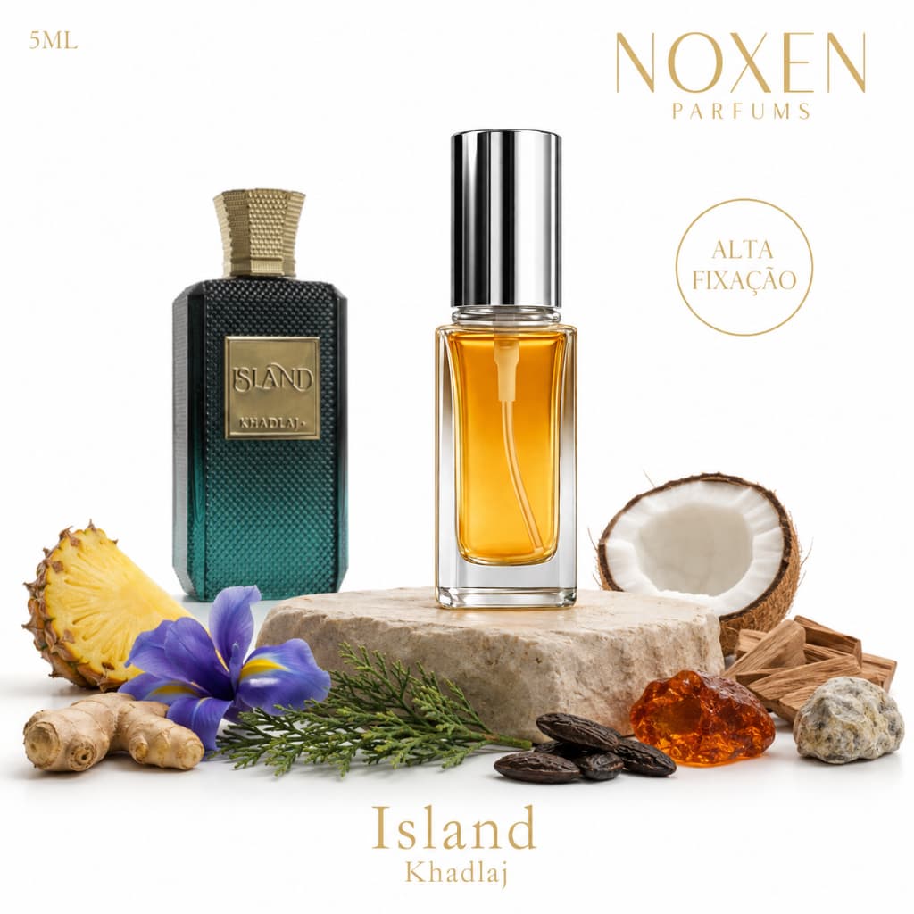 Perfume Masculino 5ml Premium Vidro Spray Island Khadlaj Tropical Importado