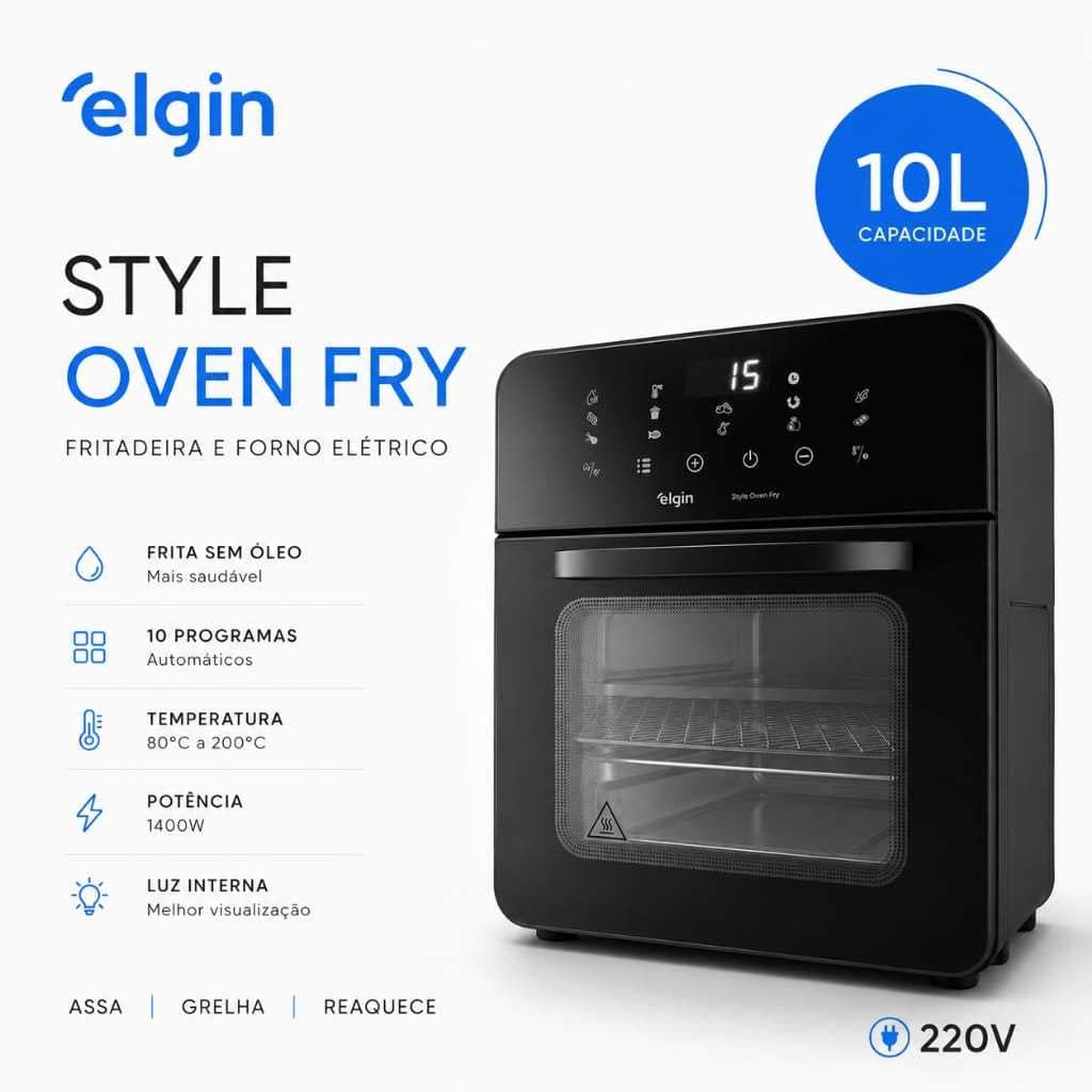 Fritadeira Air Fryer Family Oven Fry Elgin 10L  4 em 1 com 10 funções e Painel Digital