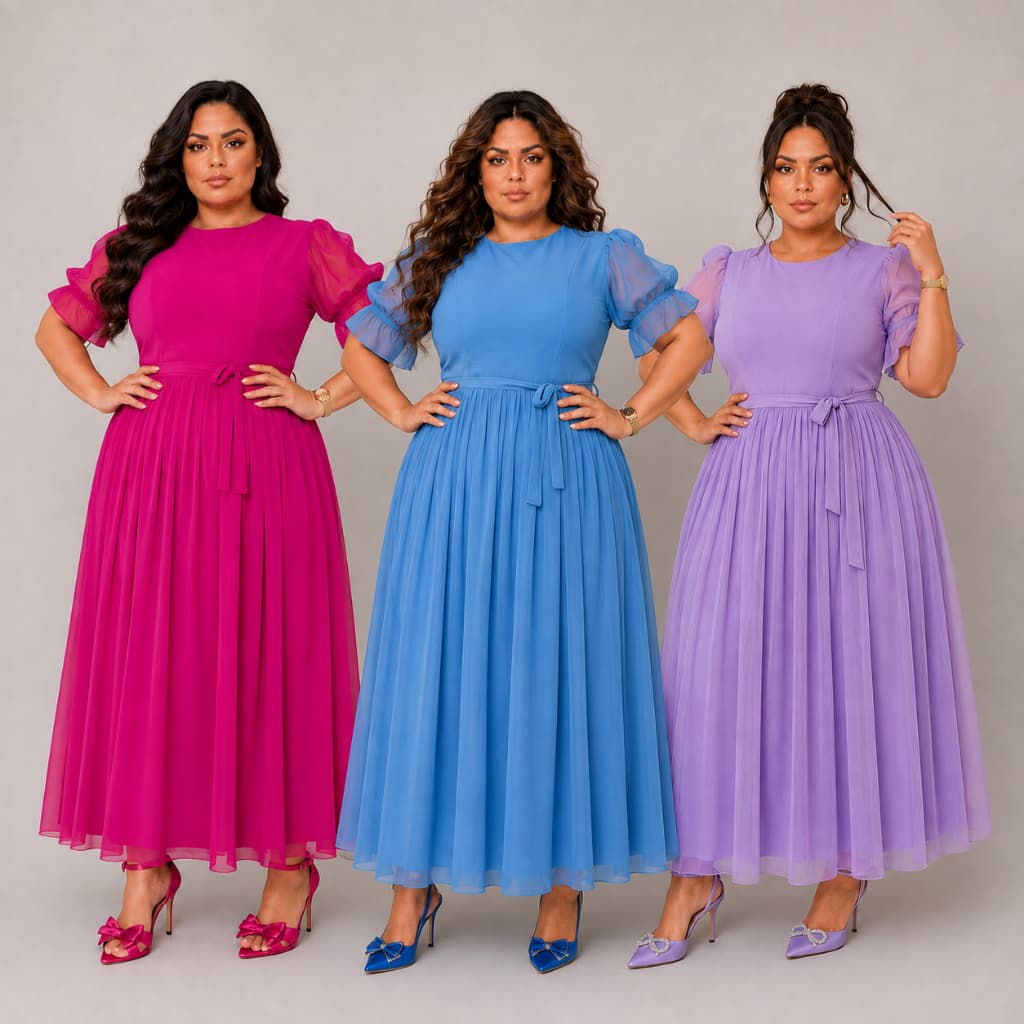 Vestido  Plus Size Ester Longo Evangelico Feminino Manga Tule Princesa Elegante