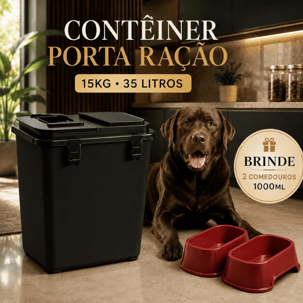 Contêiner Porta Ração Mec Box Black 15KG 35 Litros Ração de Cachorro Gato