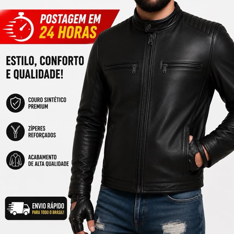 Jaqueta Couro Grossa Moto Resiste Água Frio Forte Cortavento