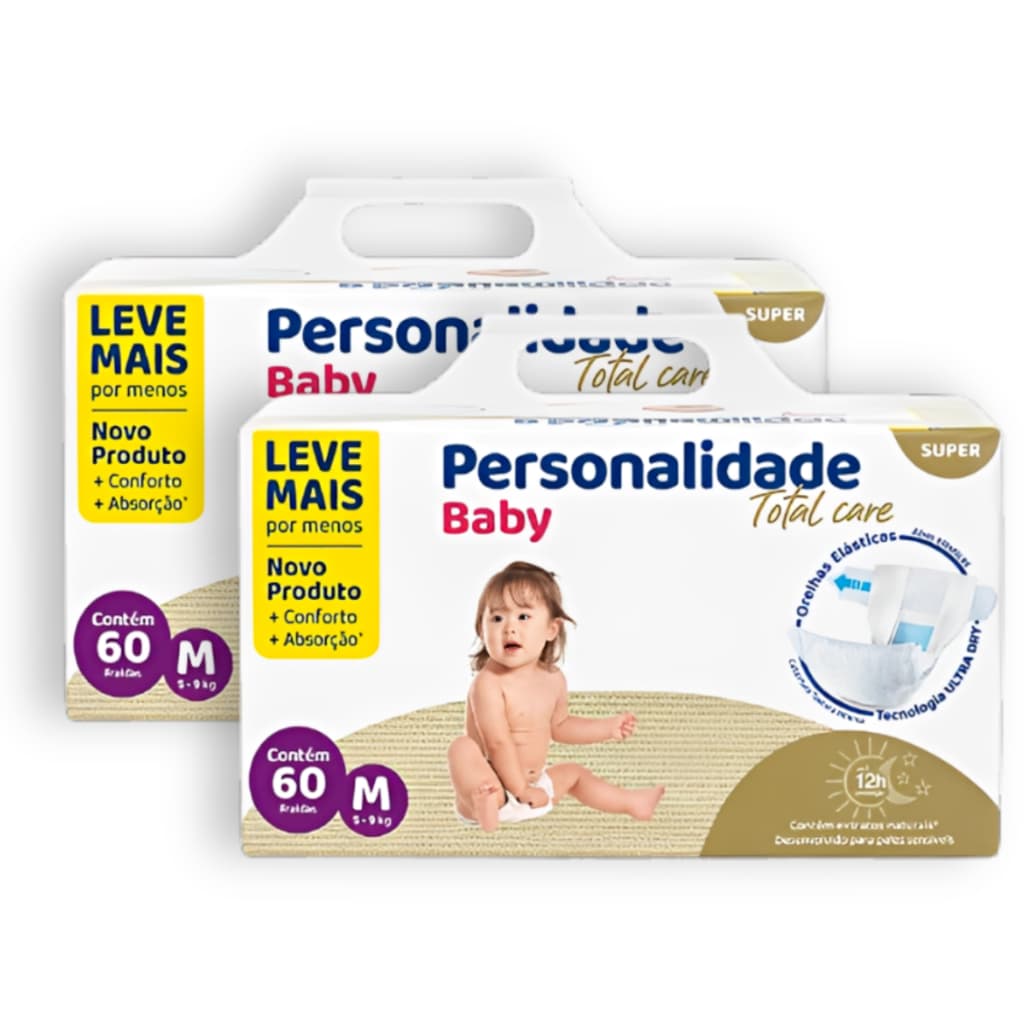 Kit 2 Fralda Personalidade Baby Total Care M Total 120 Uni