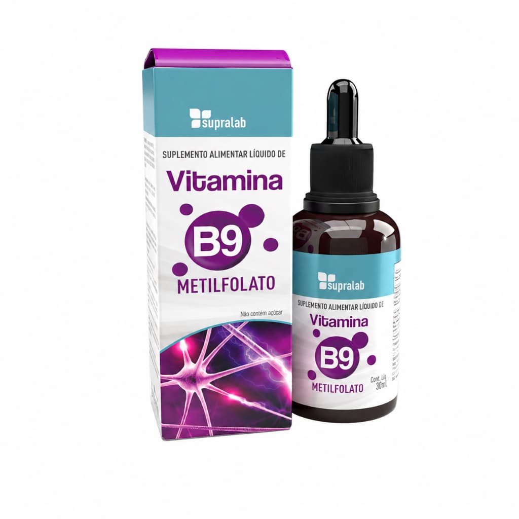 Metilfolato Vitamina B9 em Gotas 30ml Supralab