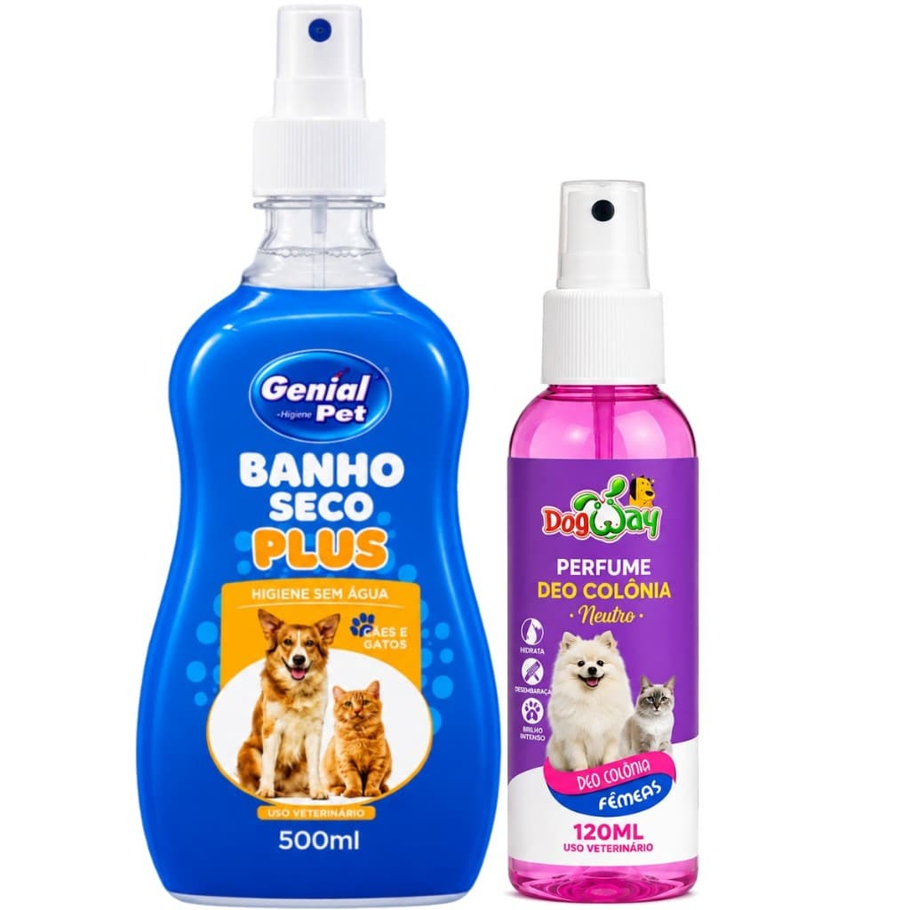 Kit Shampoo Banho a Seco + Perfume para Cachorro e Gatos Pet